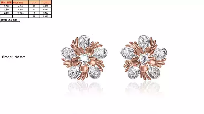 Flower Shaped Rose Gold Earrings With Diamonds 40