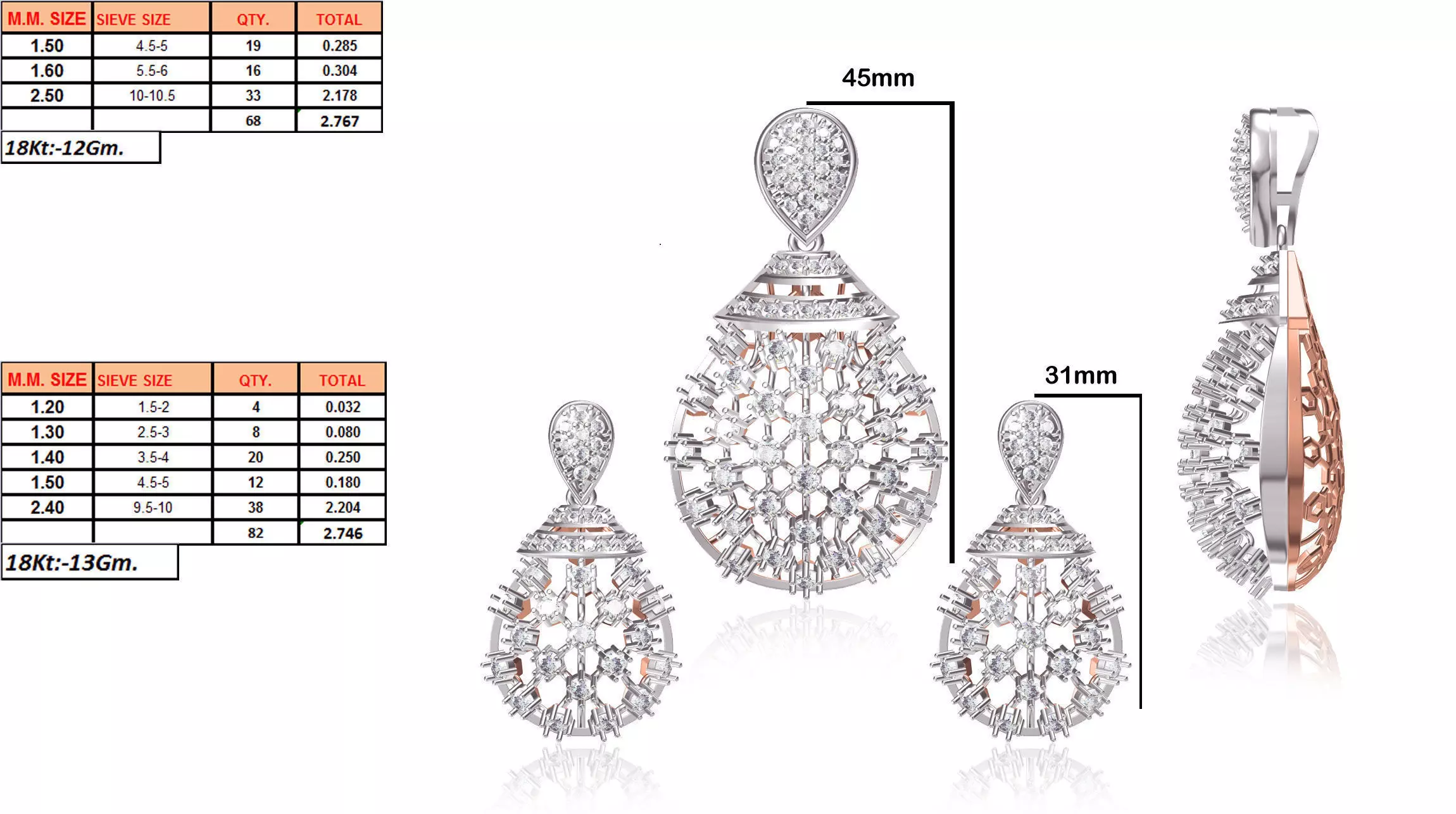 Drop Shape Pendant and Earrings With Diamonds 3D print model_0