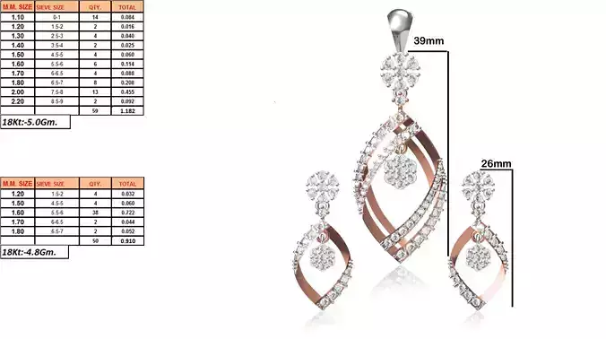 Marquise Shape Pendant and Earrings With Diamonds