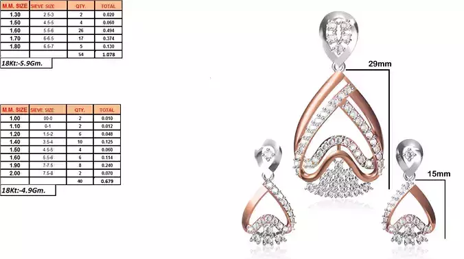 Drop Shape Pendant and Earrings With Diamonds 1 3D print model