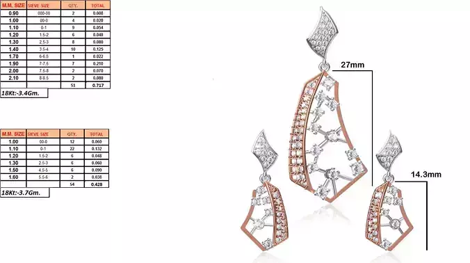 Rose Gold Pendant and Earrings With Diamonds