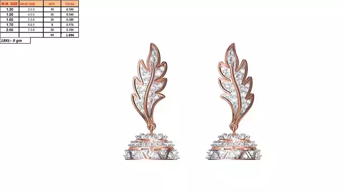 Bell Shaped Drop Earrings With Diamonds 6 3D print model