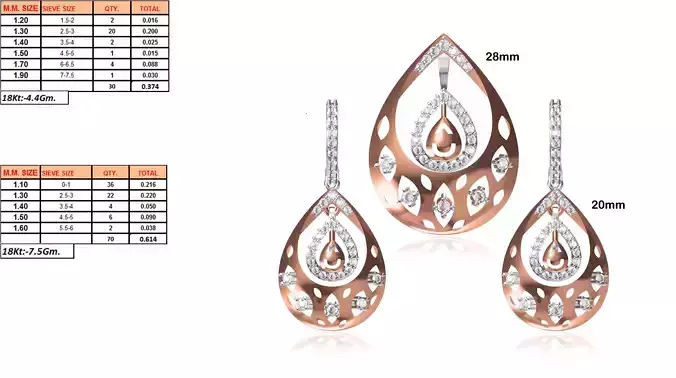 Drop Shape Pendant and Earrings With Diamonds 2 3D print model