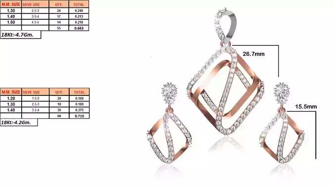 Rhombus Shaped Pendant and Earrings With Diamonds 2