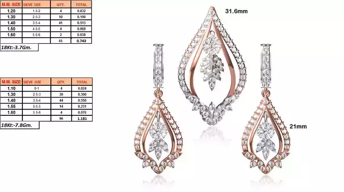 Marquise Shaped Pendant and Earrings With Diamonds 2