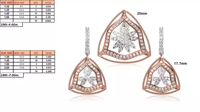 Triangle Shaped Pendant and Earrings With Diamonds 1