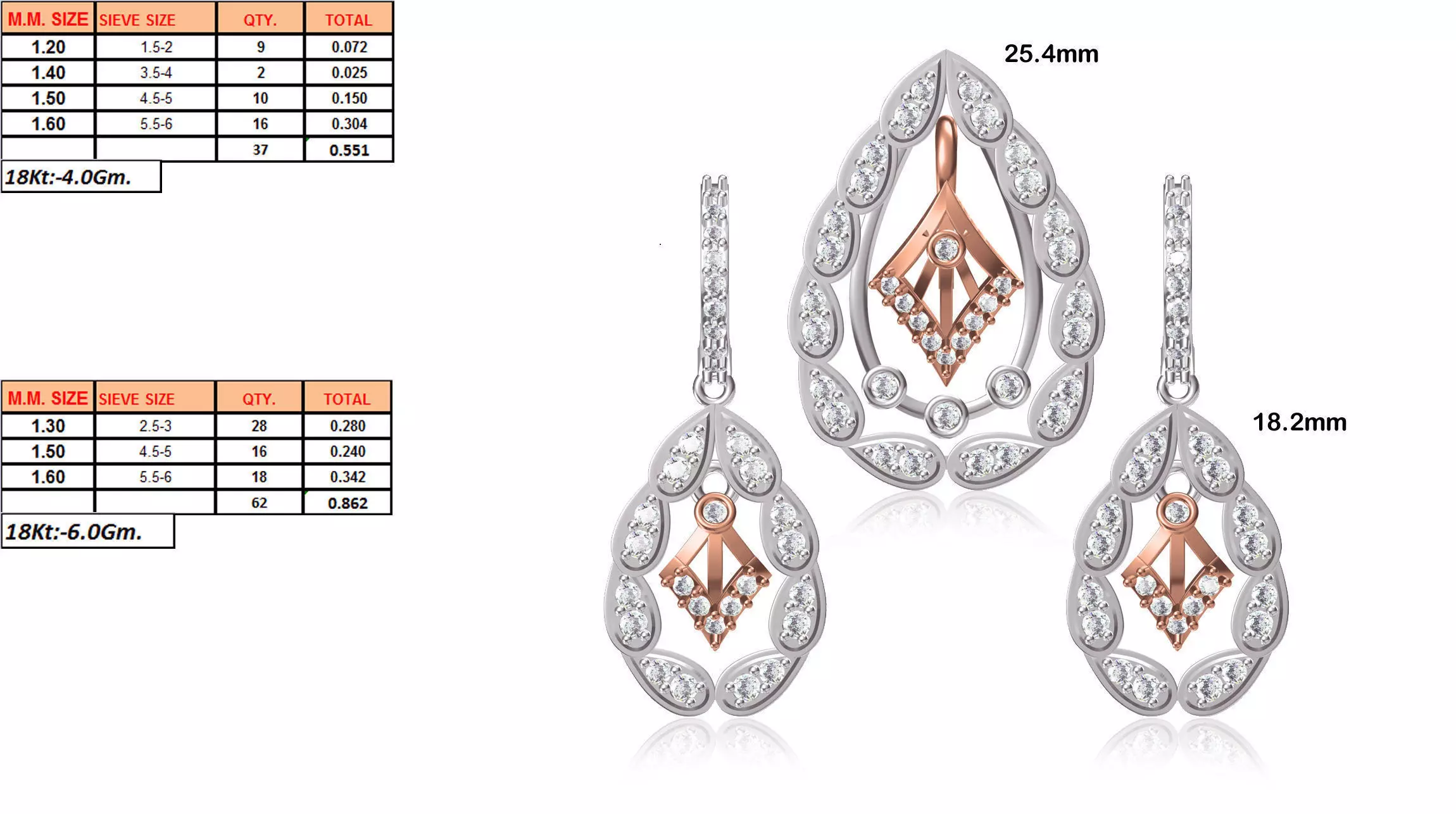 Drop Shaped Pendant and Earrings With Diamonds 1 3D print model_0
