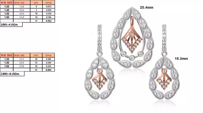 Drop Shaped Pendant and Earrings With Diamonds 1 3D print model