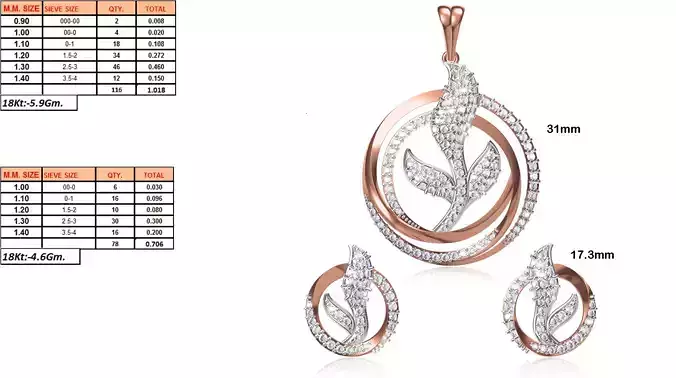 Round Shaped Pendant and Earrings With Diamonds 4