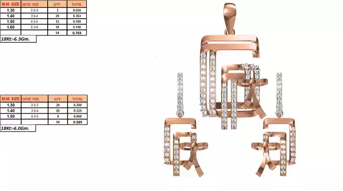 Rose Gold Pendant and Earrings With Diamonds 1