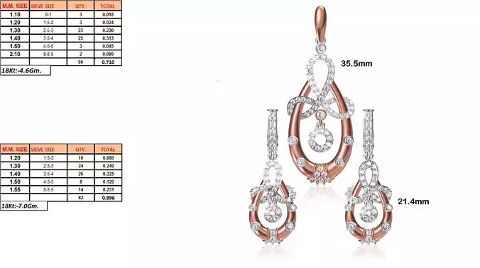 Drop Shape Pendant and Earrings With Diamonds 3 3D print model