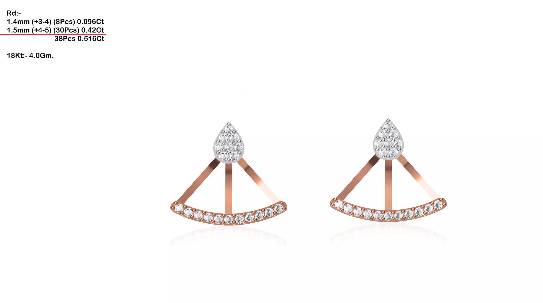Bell Shaped Rose Gold Earrings With Diamonds 3D print model_0
