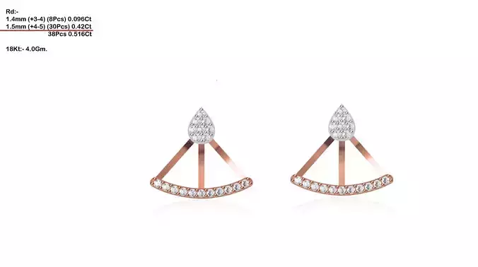 Bell Shaped Rose Gold Earrings With Diamonds 3D print model
