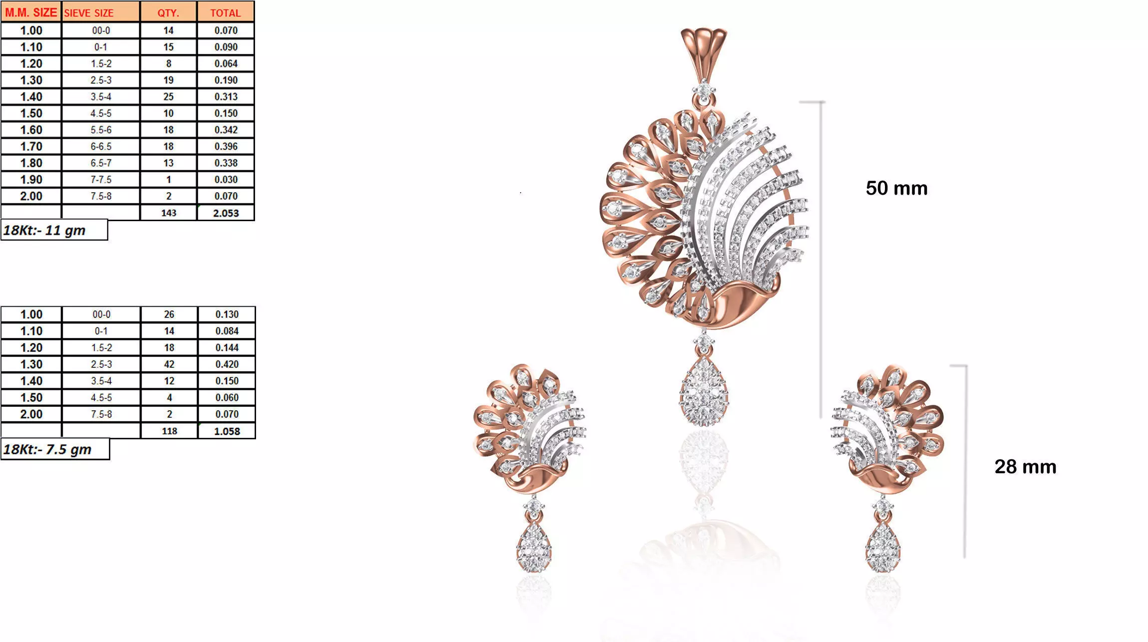 Floral Pendant and Earrings With Diamonds 7 3D print model_0