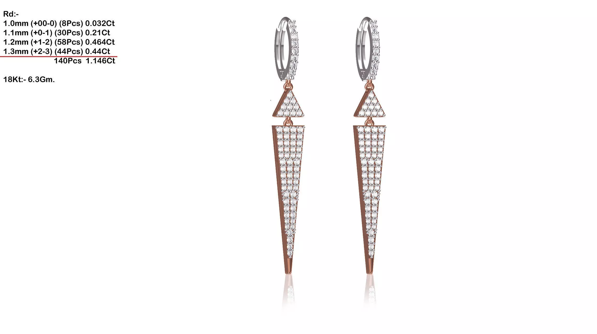 Triangle Shaped Drop Earrings With Diamonds 2 3D print model_0