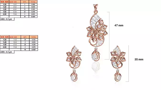 Floral Pendant and Earrings With Diamonds 8