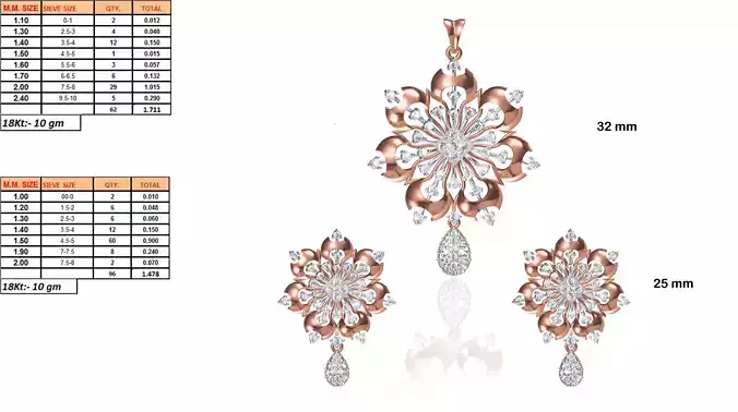 Flower Shaped Pendant and Earrings With Diamonds 3