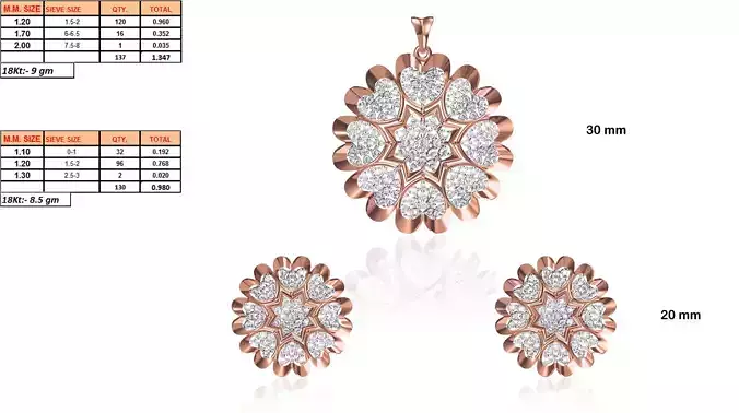Flower Shaped Pendant and Earrings With Diamonds 4