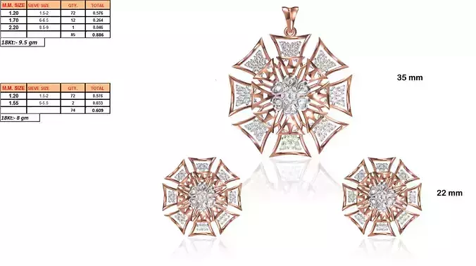 Flower Shaped Pendant and Earrings With Diamonds 5