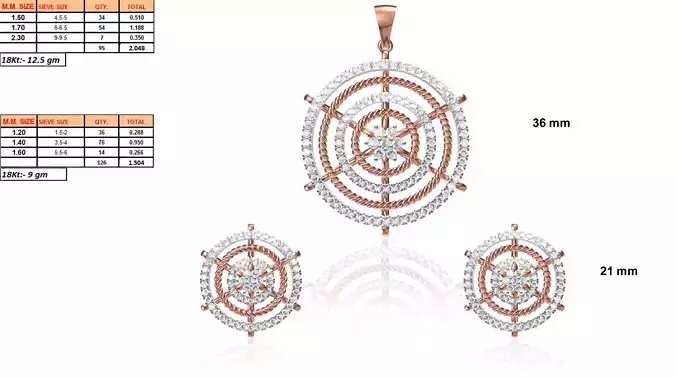 Round Shaped Pendant and Earrings With Diamonds 6