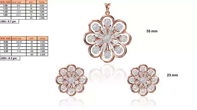 Flower Shaped Pendant and Earrings With Diamonds 6