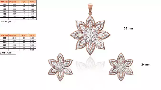 Flower Shaped Pendant and Earrings With Diamonds 7