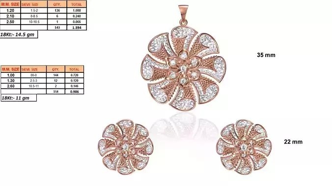 Flower Shaped Pendant and Earrings With Diamonds 8