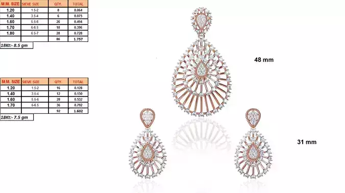 Drop Shaped Pendant and Earrings With Diamonds 2