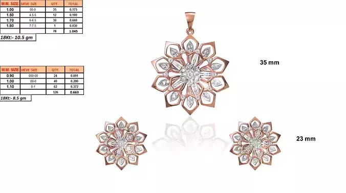 Flower Shaped Pendant and Earrings With Diamonds 9