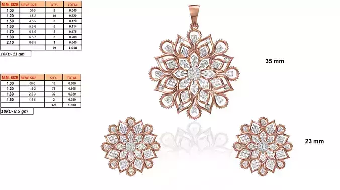 Flower Shaped Pendant and Earrings With Diamonds 10