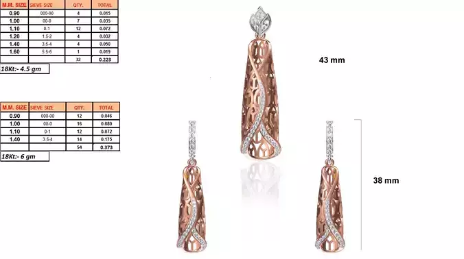 Rose Gold Pendant and Earrings With Diamonds 2