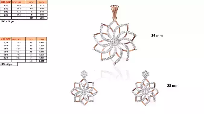 Flower Shaped Pendant and Earrings With Diamonds 11