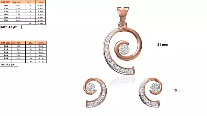 Spiral Pendant and Earrings With Diamonds 2