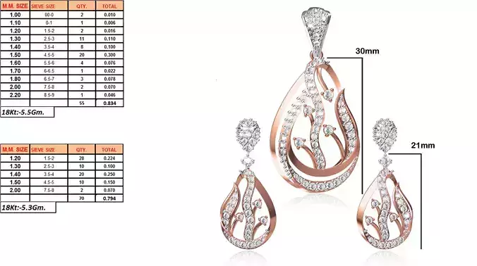 Drop Shaped Pendant and Earrings With Diamonds 4