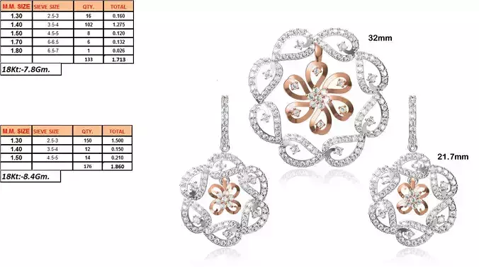 Flower Shaped Pendant and Earrings With Diamonds 12