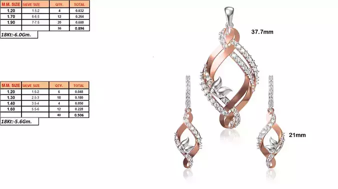 Loop Shaped Pendant and Earrings With Diamonds