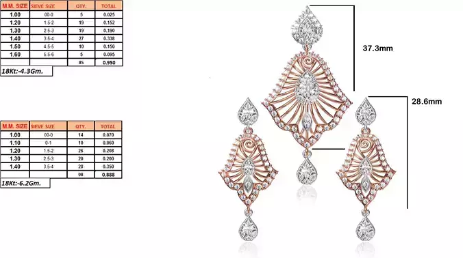 Floral Shaped Pendant and Earrings With Diamonds