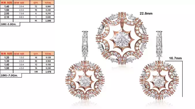 Round Shaped Pendant and Earrings With Diamonds 9