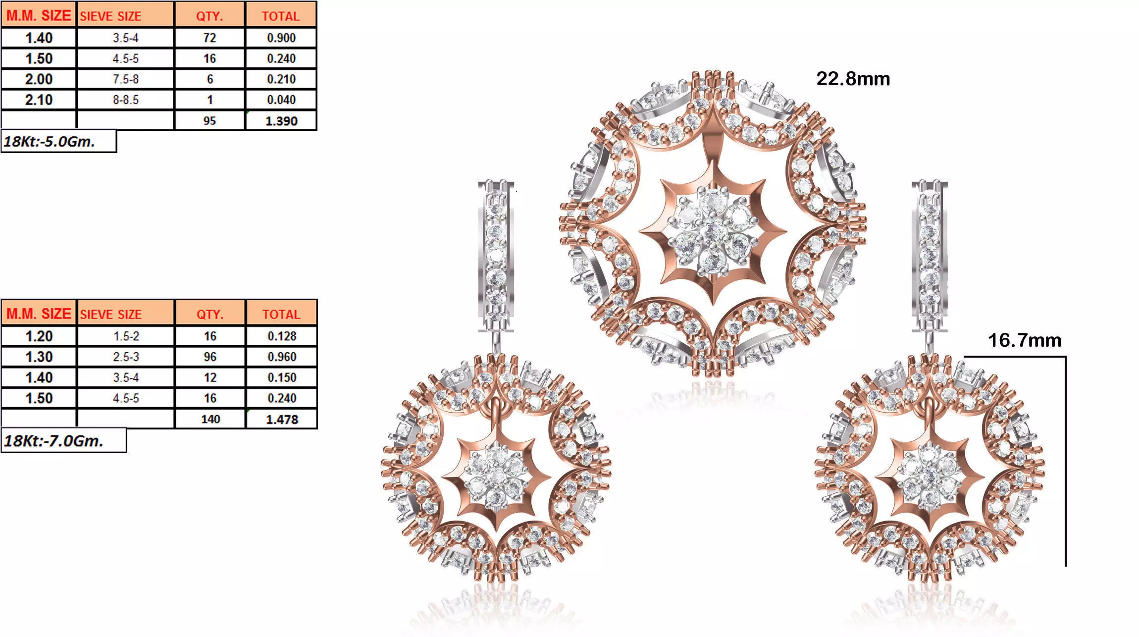 Round Shaped Pendant and Earrings With Diamonds 9 3D print model_0