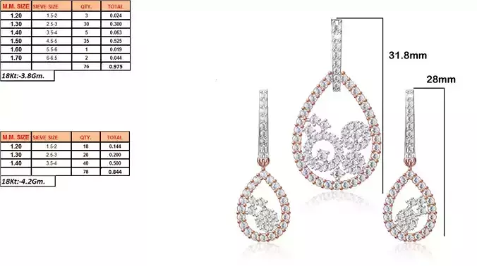 Drop Shaped Pendant and Earrings With Diamonds 5