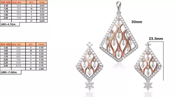 Rhombus Shaped Pendant and Earrings With Diamonds 3