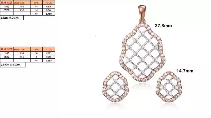 Grill Design Pendant and Earrings With Diamonds
