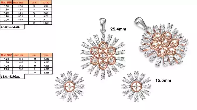 Flower Shaped Pendant and Earrings With Diamonds 13