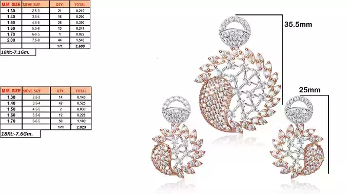 Floral Design Pendant and Earrings With Diamonds 3