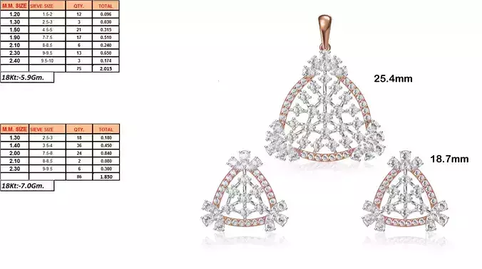 Triangle Shaped Pendant and Earrings With Diamonds 2