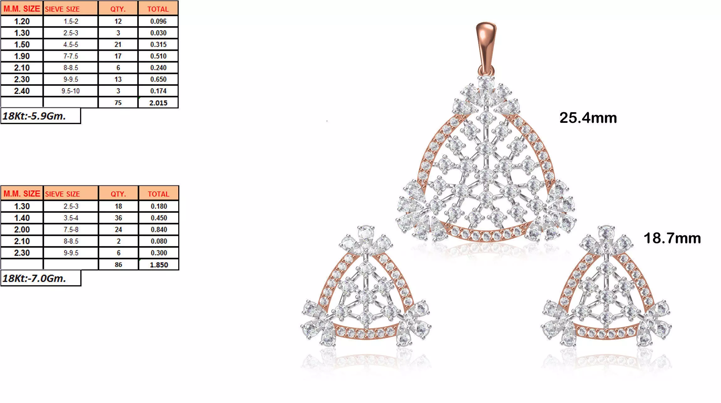 Triangle Shaped Pendant and Earrings With Diamonds 2 3D print model_0