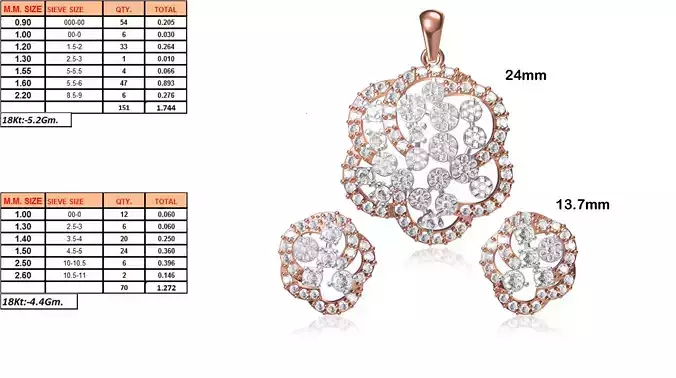Flower Shaped Pendant and Earrings With Diamonds 14