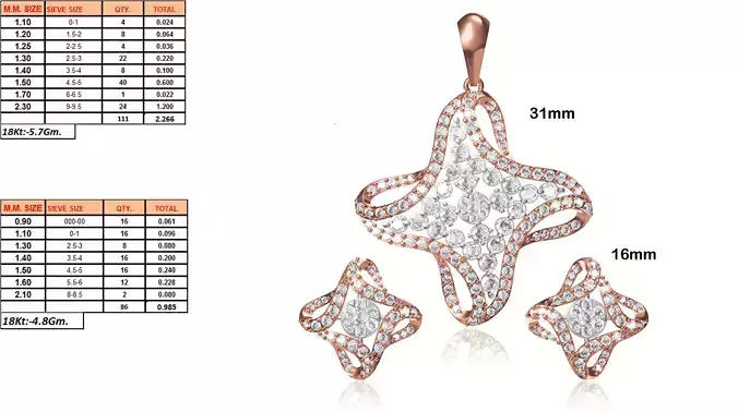 Flower Shaped Pendant and Earrings With Diamonds 15