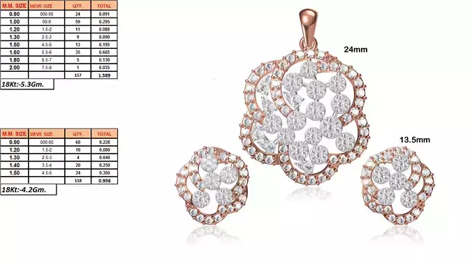Flower Shaped Pendant and Earrings With Diamonds 16