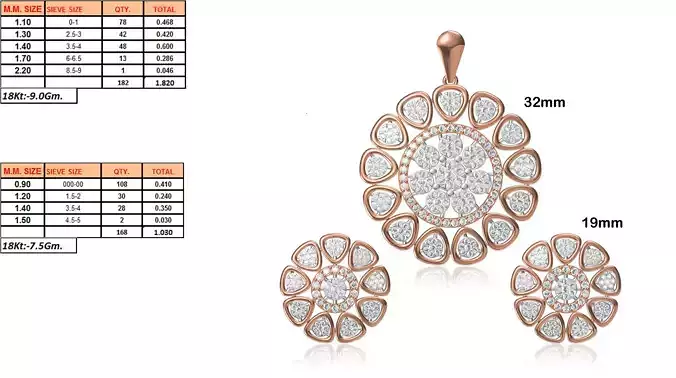Flower Shaped Pendant and Earrings With Diamonds 17